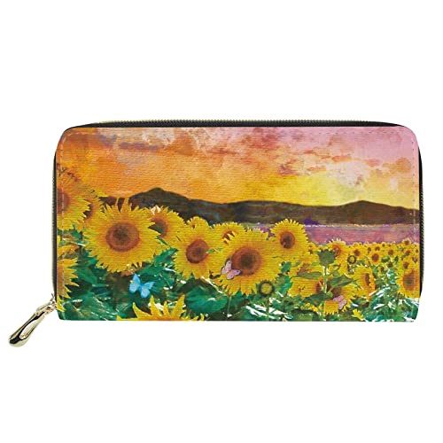 Lsjuee Lange PU-Geldbörse mit gelber Sonnenblume für Frauen, Reißverschluss, Handtasche, Kreditkarteninhaber, Handy-Geldbörse von Lsjuee