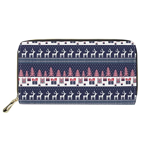 Lsjuee Leder Geldbörse für Damen Damen Lange Kupplung Handtasche Kreditkarte Münzen Organizer Halter Aufdruck Weihnachten Hirsch Baum,Blau von Lsjuee