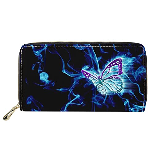 Lsjuee Mädchen Geldbörse Schmetterling Blau Design Reißverschluss Kartenetui Brieftasche Handtaschen für Frauen Handy Clutch von Lsjuee