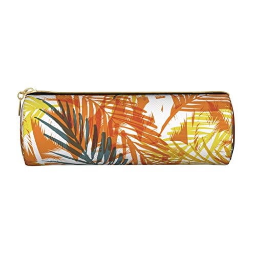 Lsjuee Palm Leaf Yellow Federmäppchen, Stiftetui, Zylinder, kleine Tragetasche für Erwachsene, mit glattem Reißverschluss, einfach, langlebig, leicht, für Büro, Organizer, Aufbewahrungstasche von Lsjuee