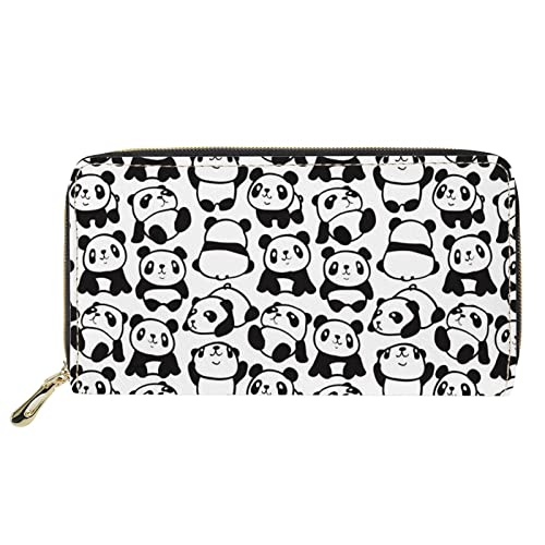 Lsjuee Panda Bedruckte Lange Damen-Leder-Geldbörse mit Reißverschluss, tragbares Reise-Shopping-Geld-Kreditkarten-Etui, schwarz und weiß von Lsjuee
