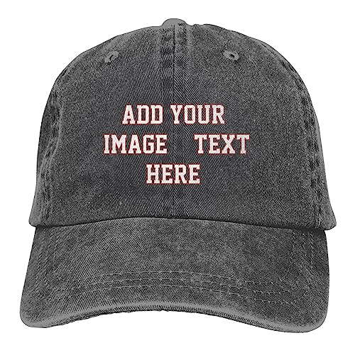 Lsjuee Personalisieren Sie Ihr Bild und Text-Logo. Unisex Vintage Washed, personalisierte, Schlichte, verstellbare Denim-Hut-Baseballkappe von Lsjuee