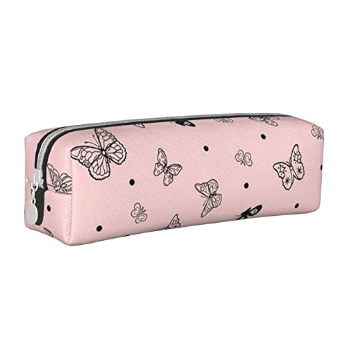 Lsjuee Pink Butterfly Federmäppchen für Damen, Stifttasche, einfache Tragetasche für Erwachsene, mit glattem Reißverschluss, langlebig, leicht, für Büro, Organizer, Aufbewahrungstasche von Lsjuee