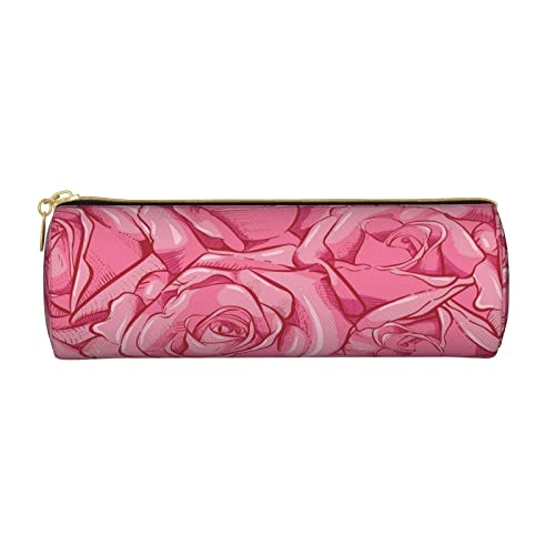 Lsjuee Pink Rose Floral Federmäppchen, Stiftetui, Zylinder, kleine Tragetasche für Erwachsene, mit glattem Reißverschluss, einfach, langlebig, leicht, für Büro, Organizer, Aufbewahrungstasche von Lsjuee