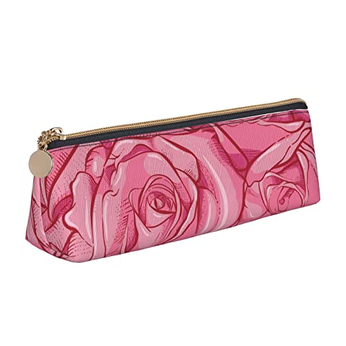 Lsjuee Pink Rose Floral Federmäppchen für Damen, Stifttasche, einfache Tragetasche für Erwachsene, mit glattem Reißverschluss, langlebig, leicht, für Büro, Organizer, Aufbewahrungstasche von Lsjuee