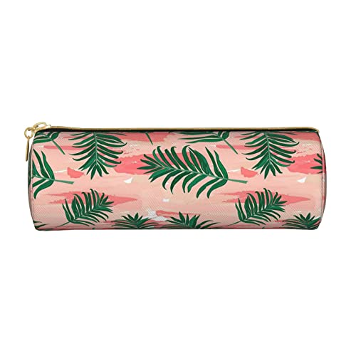 Lsjuee Pink Tropical Leaf Federmäppchen, Stiftetui, Zylinder, kleine Tragetasche für Erwachsene, mit glattem Reißverschluss, einfach, langlebig, leicht, für Büro, Organizer, Aufbewahrungstasche von Lsjuee