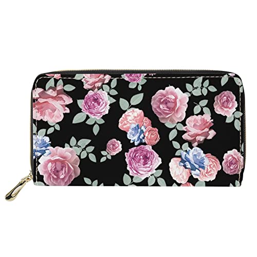 Lsjuee Reisehandtaschen für Damen Mädchen Mode Rose Blumendruck Kreditkarte Horder Leder Geldbörse von Lsjuee
