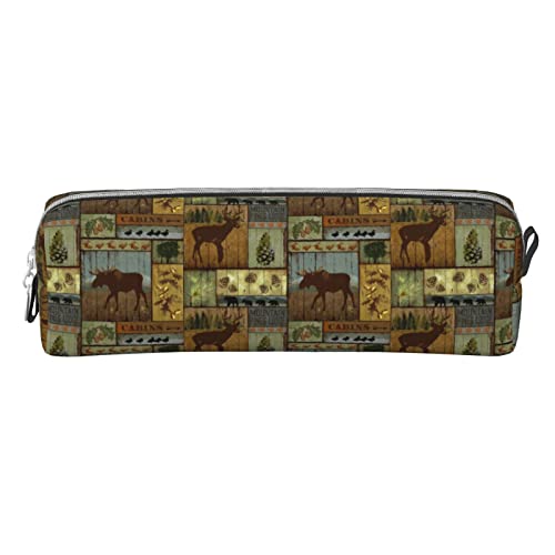 Lsjuee Rustic Lodge Bear Moose Kleines Federmäppchen, einfache Stifttasche, Tragetasche für Erwachsene, mit glattem Reißverschluss, langlebig, leicht, für Büro, Organizer, Aufbewahrungstasche von Lsjuee