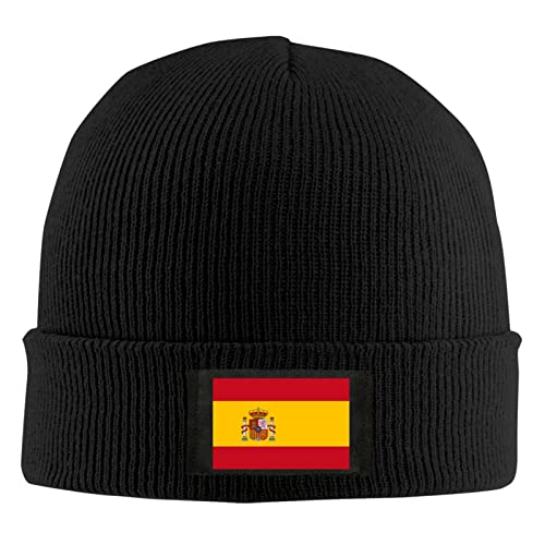 Lsjuee Spanien-Flagge, Schwarze Strickmütze für Unisex-Winter, warme, Dehnbare Beanie-Mütze mit Bündchen für Männer und Frauen von Lsjuee