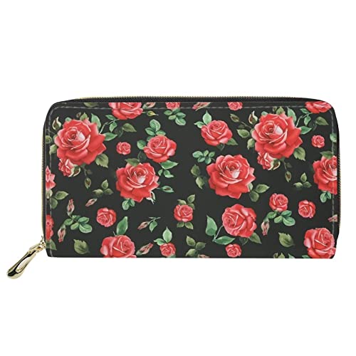 Lsjuee Süße Rose Schwarz Handtasche für Frauen Große Kupplung PU Leder Geldbörse mit Reißverschluss Münzfach Telefon Kartenhalter Mädchen Geschenk von Lsjuee