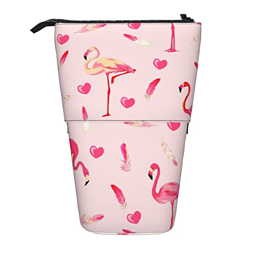 Lsjuee Teleskop-Federmäppchen mit Flamingo-Motiv, stehendes Federmäppchen, Schreibwaren-Organizer-Tasche, tragbarer Stiftetui-Halter für Büro, Schule, Teenager, Taschen, Mädchen von Lsjuee
