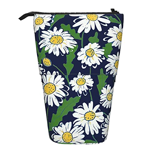 Lsjuee Teleskop-Federmäppchen mit Gänseblümchen-Motiv, stehendes Federmäppchen, Schreibwaren-Organizer-Tasche, tragbarer Stiftetui-Halter für Büro, Schule, Teenager, Taschen, Mädchen von Lsjuee