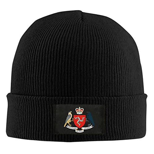 Lsjuee Wappen der Isle of Man, Schwarze Strickmütze für Unisex-Winter, warme, Dehnbare Beanie-Mütze mit Bündchen für Männer und Frauen von Lsjuee