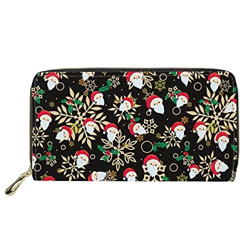 Lsjuee Weihnachtliche Lange Clutch-Geldbörse für Damen, Kreditkartenetui mit Reißverschluss, PU-Leder-Geldbörse, Druck, Weihnachtsmann, Schwarz von Lsjuee