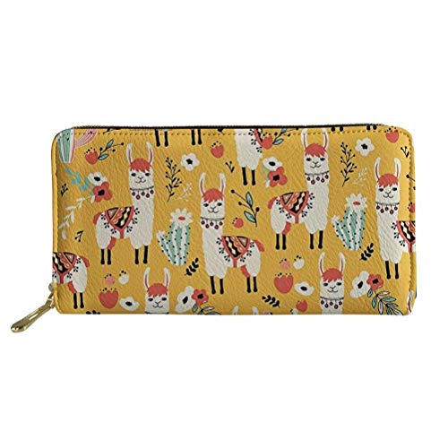 Lustige Tier-Alpaka-Kaktus-Blume Stammes-Lama-Blumen-Gelb-Lange Geldbörse Mädchen PU-Leder-Geldbörse mit Reißverschluss Reisetasche für Frauen Geschenk von Lsjuee
