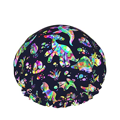 Mehrfarbige Dinosaurier wiederverwendbare elastische Badewasserdichte Duschhaube für Damen, Kappen für Mädchen Spa Heimgebrauch, Hotel und Friseursalon von Lsjuee