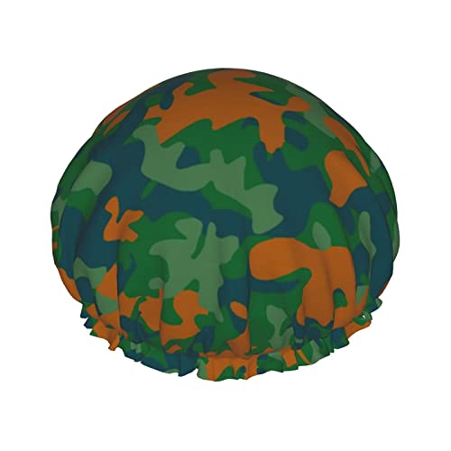 Mode Camo Muster Dusche Kappe Frauen Wiederverwendbare Lange Haar Kappen Mit Gummiband Doppel Schicht Baden Dusche Hut Für Erwachsene kinder von Lsjuee