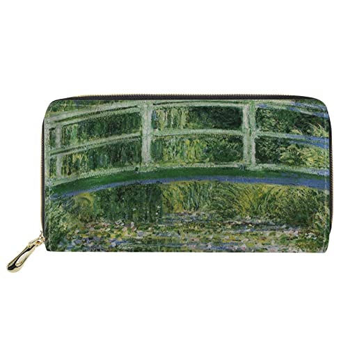 Monet Gemälde-Geldbörse für Damen, tragbare, lässige Clutch, Lange, schlanke Geldbörse mit Reißverschluss, leichte, langlebige Geldbörse für den Außenbereich, Seerosen und japanische Brücke, grün von Lsjuee