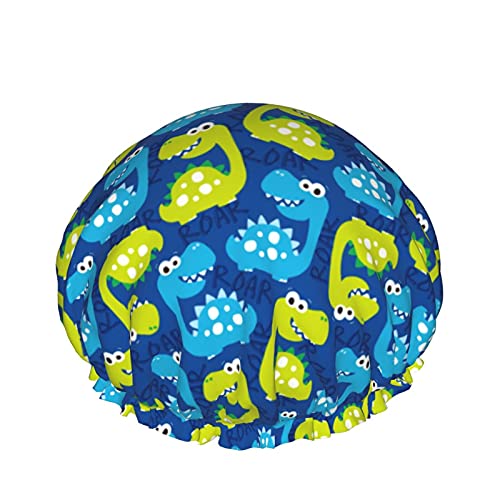 Nahtloses Dinosaurier-Muster, wiederverwendbar, elastisches Bad, wasserdichte Duschhaube für Damen, Kappen für Mädchen, Spa, Heimgebrauch, Hotel und Friseursalon von Lsjuee
