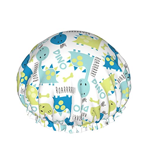 Nahtloses Dinosaurier-Muster, wiederverwendbar, elastisches Bad, wasserdichte Duschhaube für Damen, Kappen für Mädchen, Spa, Heimgebrauch, Hotel und Friseursalon von Lsjuee