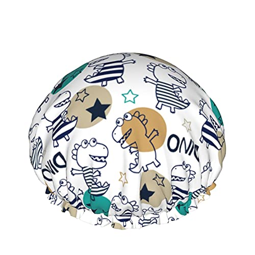 Nahtloses Muster mit Dinosaurier-wiederverwendbarem elastischem Bad, wasserdichter Duschhaube für Damen, Kappen für Mädchen, Spa, Heimgebrauch, Hotel und Friseursalon von Lsjuee