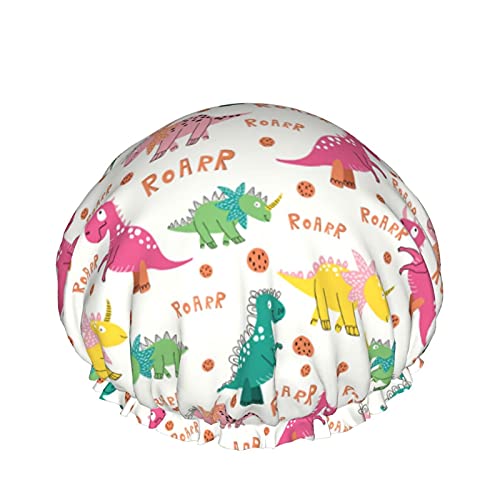 Nahtloses Muster mit Dinosauriern, wiederverwendbar, elastisches Bad, wasserdichte Duschhaube für Damen, Kappen für Mädchen, Spa, Heimgebrauch, Hotel und Friseursalon von Lsjuee