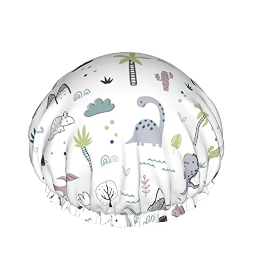 Nahtloses Muster mit Dinosauriern, wiederverwendbar, elastisches Bad, wasserdichte Duschhaube für Damen, Kappen für Mädchen, Spa, Heimgebrauch, Hotel und Friseursalon von Lsjuee