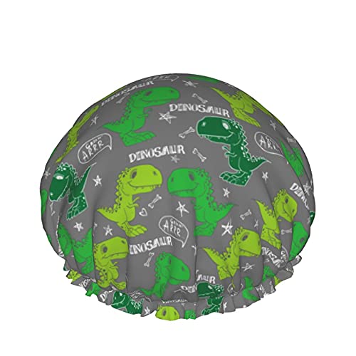 Nahtloses niedliches Dinosaurier-Muster, wiederverwendbar, elastisches Bad, wasserdichte Duschhaube für Damen, Kappen für Mädchen, Spa, Heimgebrauch, Hotel und Friseursalon von Lsjuee