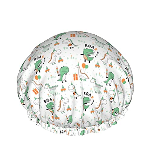 Niedliche Dinosaurier-Typografie, wiederverwendbar, elastisches Bad, wasserdichte Duschhaube für Damen, Kappen für Mädchen, Spa, Heimgebrauch, Hotel und Friseursalon von Lsjuee