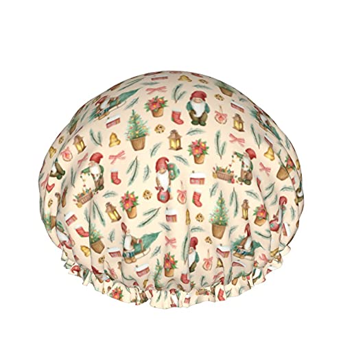 Niedliche Gnome und Weihnachten, wiederverwendbar, elastisches Bad, wasserdichte Duschhaube für Damen, Kappen für Mädchen, Spa, Heimgebrauch, Hotel und Friseursalon von Lsjuee