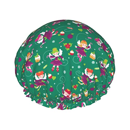 Niedliche Weihnachtsengel-Muster-Duschhaube für Damen, wiederverwendbar, lange Haarkappen mit elastischem Band, doppellagige Bade-Duschmütze für Erwachsene und Kinder Niedliche Weihnachtsengel-Muster-Duschhaube für Damen, wiederverwendbar, lange Haarkappen mit elastischem Band, doppellagige Bade-Duschmütze für Erwachsene und Kinder von Lsjuee