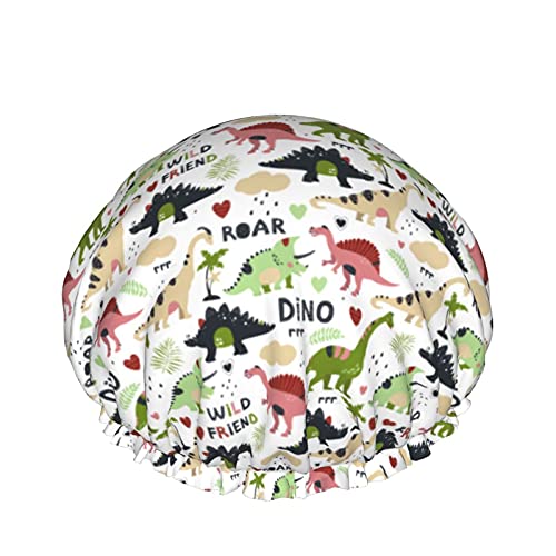 Niedlicher Dinosaurier, wiederverwendbar, elastisches Bad, wasserdichte Duschhaube für Damen, Kappen für Mädchen, Spa, Heimgebrauch, Hotel und Friseursalon von Lsjuee