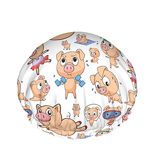 Piggy Duschhaube Wasserabweisender Badehut Wiederverwendbares strapazierfähiges elastisches Polyester für Männer Frauen 4,3 x 10,6 Zoll von Lsjuee