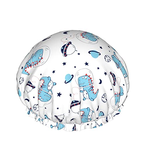Raum- und Dinosaurier-Muster, wiederverwendbar, elastisches Bad, wasserdichte Duschhaube für Damen, Kappen für Mädchen, Spa, Heimgebrauch, Hotel und Friseursalon von Lsjuee