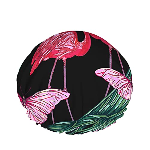 Red Flamingo Duschhaube Wasserabweisender Badehut Wiederverwendbares strapazierfähiges elastisches Polyester für Männer Frauen 4,3 x 10,6 Zoll von Lsjuee