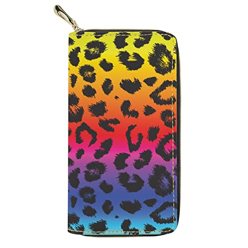 Regenbogen-Leoparden-Print Damen-Geldbörsen mit Reißverschluss, Clutch, langes Leder, Geldmünze, Kartenhalter, Geldbörse, Damen, Reise-Organizer, Geldbörsen von Lsjuee