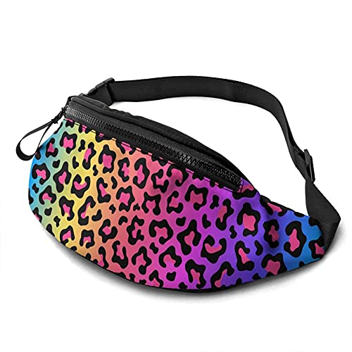 Regenbogenfarbene Leoparden-Gürteltasche für Damen und Herren, modische Hüfttasche, Hüfttasche mit verstellbarem Gürtel für Reisen, Outdoor, Sport, Radfahren, Laufen von Lsjuee