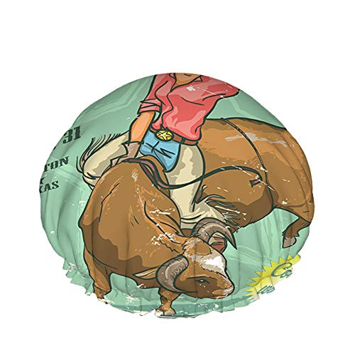 Rodeo Duschhaube Wasserabweisender Badehut Wiederverwendbares strapazierfähiges elastisches Polyester für Männer Frauen 4,3 x 10,6 Zoll von Lsjuee