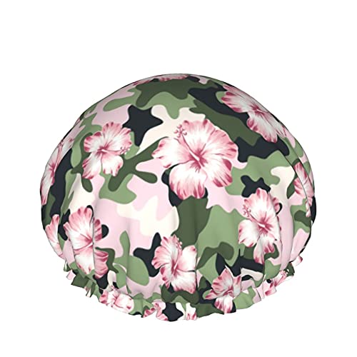 Rosa Blumen- und Tarnungs-wiederverwendbares elastisches Bad Wasserdichte Duschkappe für Frauen, Kappen für Mädchen Spa Heimgebrauch, Hotel und Friseursalon von Lsjuee