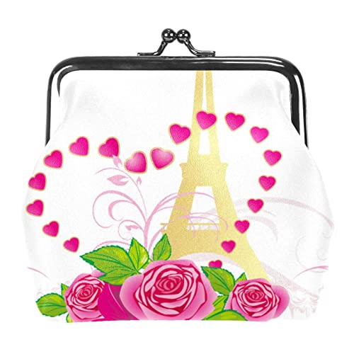 Rosa Rose Eiffelturm Urlaub Valentinstag Geldbörse Vintage Beutel Schnalle Clutch Bag Kiss-Lock Geldbörse Verschluss Verschluss Geldbörsen für Frauen Mädchen von Lsjuee