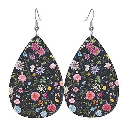 Schöne nahtlose Blumenmuster-Leder-Ohrringe Doppelseitig bedruckte Tropfen-Ohrtropfen für Frauen, Teenager-Mädchen von Lsjuee