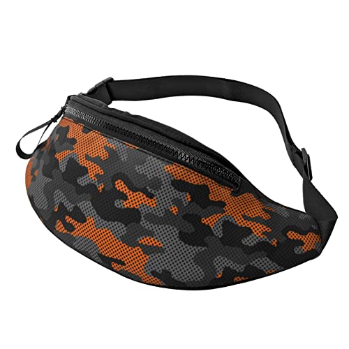 Schwarz-orangefarbene Gürteltasche mit Camouflage-Textur für Männer und Frauen, verstellbare Gürteltasche, lässige Hüfttasche für Reisen, Partys, Festivals, Wandern, Laufen, Radfahren von Lsjuee