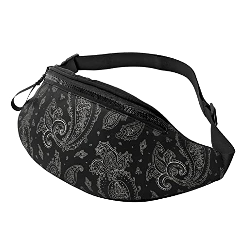 Schwarze Paisley-Lässige Gürteltasche für Männer und Frauen, verstellbare Gürteltasche für Reisen, Wandern, Radfahren, Laufen, Festival, Rave von Lsjuee