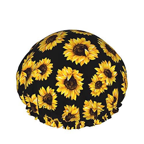 Sonnenblumen-Duschhaube, niedliche wiederverwendbare Haarkappe für Frauen, Mädchen, langes Haar, doppellagig, wasserdicht von Lsjuee