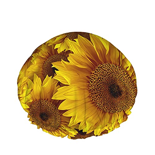 Sonnenblumen Duschhaube Wasserabweisender Badehut Wiederverwendbares strapazierfähiges elastisches Polyester für Männer Frauen 4,3 x 10,6 Zoll von Lsjuee