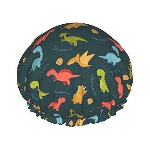 Süße Dinosaurier wiederverwendbare doppellagige wasserdichte Duschhaube für Damen von Lsjuee