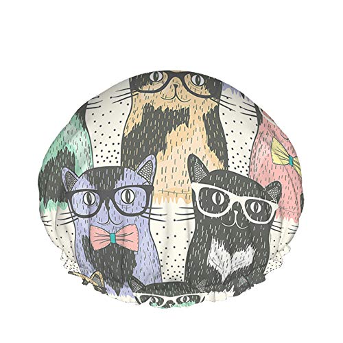 Süße Katze Duschhaube Wasserabweisender Badehut Wiederverwendbares strapazierfähiges elastisches Polyester für Männer Frauen 4,3 x 10,6 Zoll von Lsjuee