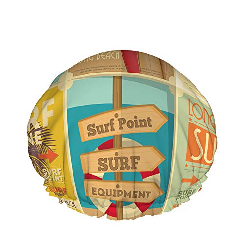 Surf Poster Duschhaube Wasserabweisender Badehut Wiederverwendbares strapazierfähiges elastisches Polyester für Männer Frauen 4,3 x 10,6 Zoll von Lsjuee