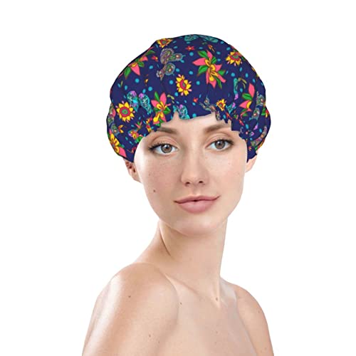 Tie Dye Flowers Schmetterlings-Duschkappe, wasserdichte Badekappe für Männer und Frauen, wiederverwendbare Haarkappe von Lsjuee