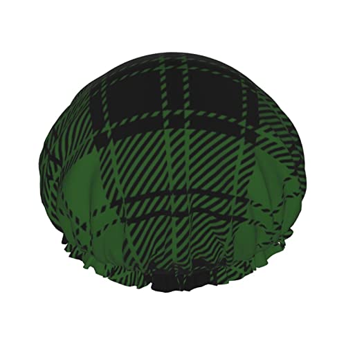 Weihnachten Grün Schwarz Karierte Duschhaube Damen Wiederverwendbare Langhaarkappen mit Gummiband Doppelschicht Badeduschhut für Erwachsene Kinder von Lsjuee